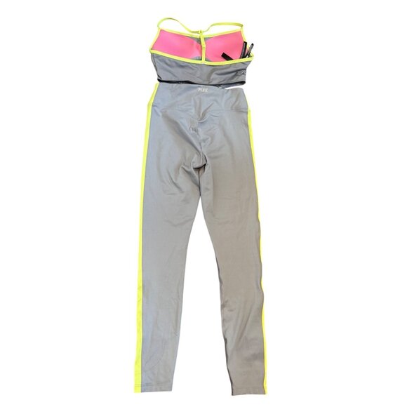 Pink Active Sports Bra & Leggings Set Women’s Size S Gray & Neon Yellow - Picture 2 of 6